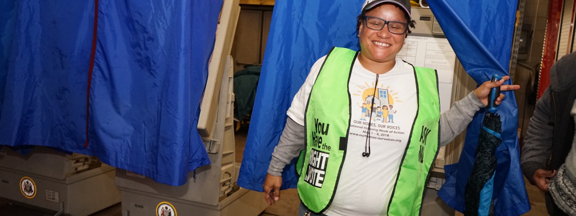 A voter leaving the booth after casting their vote.