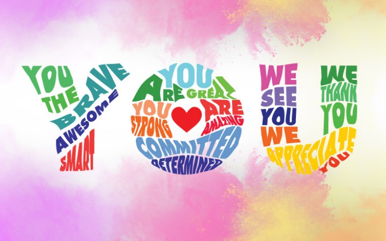 Graphic with text that says "Thank you" using many different phrases