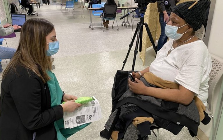 Project HOME patient Marjorie Hightower with Jefferson University medical student Breanna Valcarcel in February 202