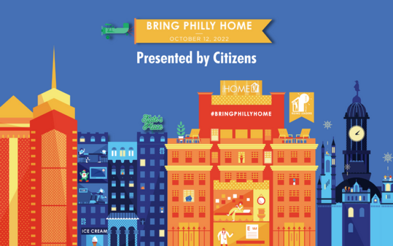 Bring Philly HOME 2022 graphic containing versions of Project HOME buildings