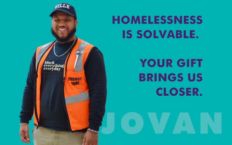 A graphic featuring Project HOME outreach worker Jovan