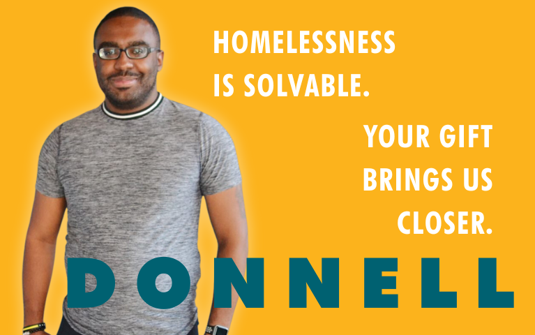 A graphic featuring Project HOME resident Donnell