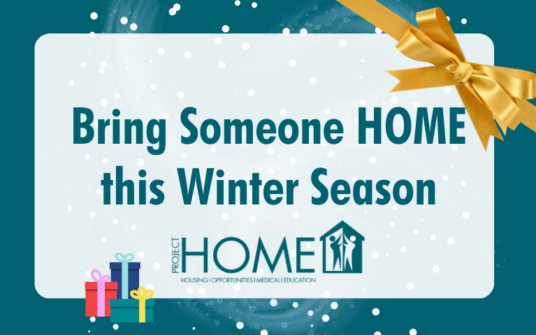 Title banner that reads "Bring someone HOME this winter season"
