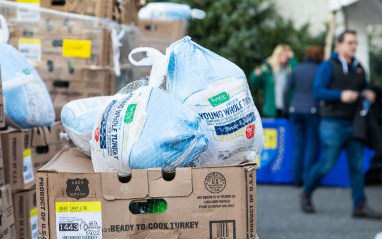 This past November, over 100 volunteers and staff came together to assemble 600 boxes of food as part of an annual Project HOME Thanksgiving tradition.  