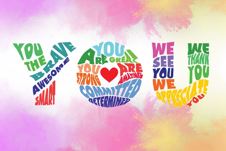 Graphic with text that says "Thank you" using many different phrases