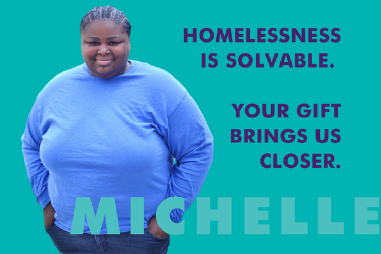 A graphic featuring Project HOME resident Michelle