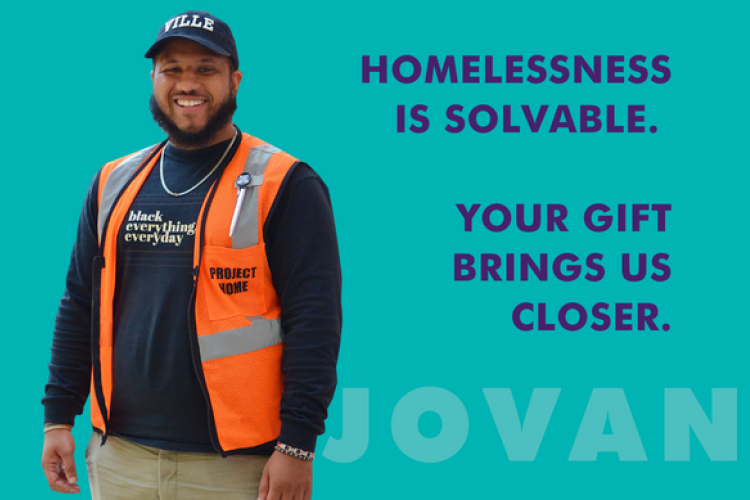 A graphic featuring Project HOME outreach worker Jovan