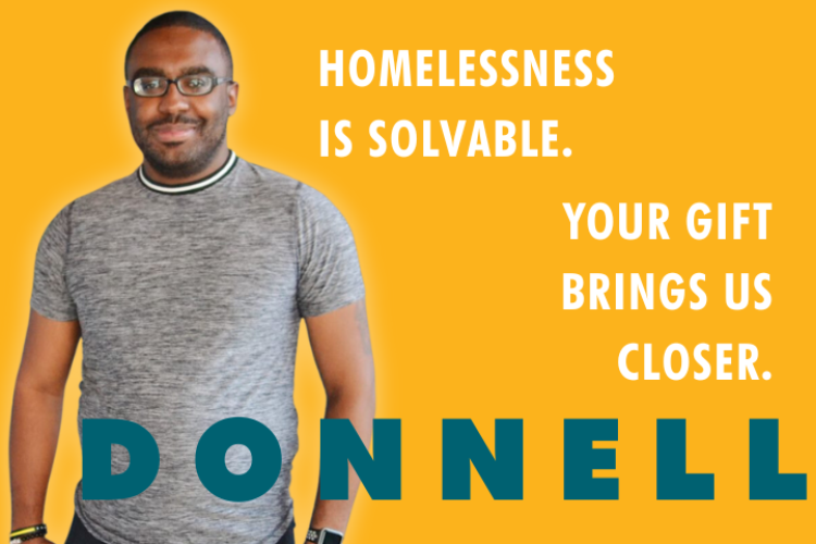 A graphic featuring Project HOME resident Donnell