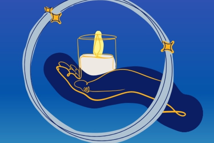 Graphic of hand holding a votive candle