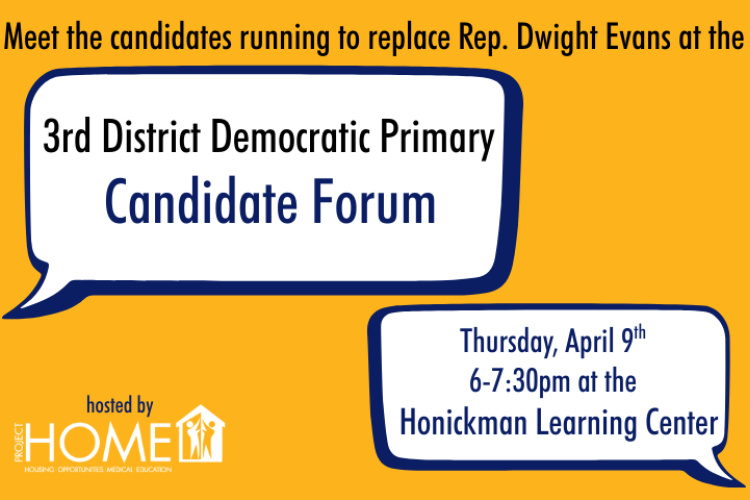 Third District Democratic Party Candidate Forum - Thursday, April 9, 6-7:30 PM at the Honickman Learning Center